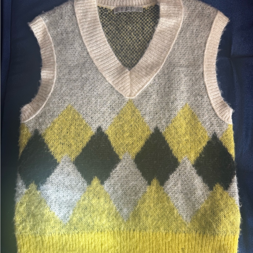 All Saints Black and Yellow V-Neck Sweater